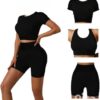 3 Piece Workout Set for Women with Crop Top, Sports Bra & High-Waisted Shorts, Women Workout Set Gym Clothes for Woman