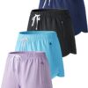 4 Pack Youth Girls Athletic Shorts 3", Girls Soccer Shorts, Kids Workout Gym Clothes Activewear Apparel with Zipper Pockets