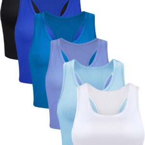 6 Pieces Basic Sleeveless Racerback Sports Crop Tank Tops for Women Girls Daily Wearing