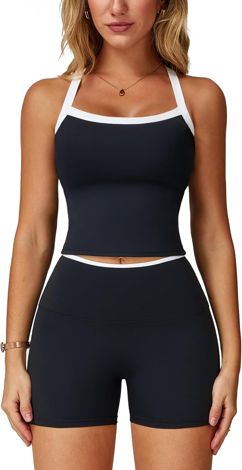 ABEHIK Two Piece Workout Sets for Women Sports Bra Tank Top High Waist Booty Lifting Shorts Gym Yoga Active Wear Outfits - Image 19