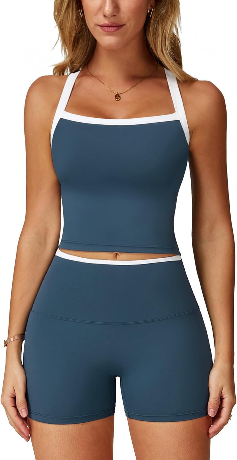 ABEHIK Two Piece Workout Sets for Women Sports Bra Tank Top High Waist Booty Lifting Shorts Gym Yoga Active Wear Outfits - Image 14