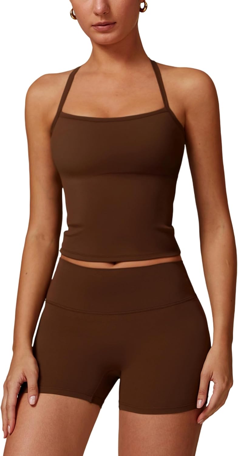 ABEHIK Two Piece Workout Sets for Women Sports Bra Tank Top High Waist Booty Lifting Shorts Gym Yoga Active Wear Outfits - Image 7