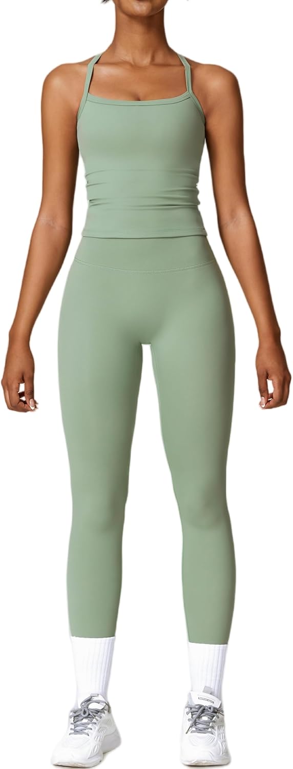 ABEHIK Workout Sets for Women 2 Piece Sports Bra Tank Top High Waist Booty Lifting Leggings Gym Yoga Active Wear Outfits - Image 10