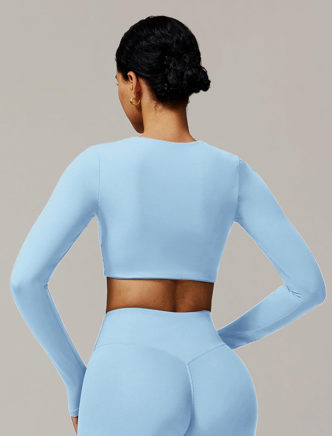 ABOCIW Women Square Neck Long Sleeve Workout Crop Top Low Medium Impact Athletic Yoga Gym Shirts with Built in Bra(ONLY TOP) - Image 2