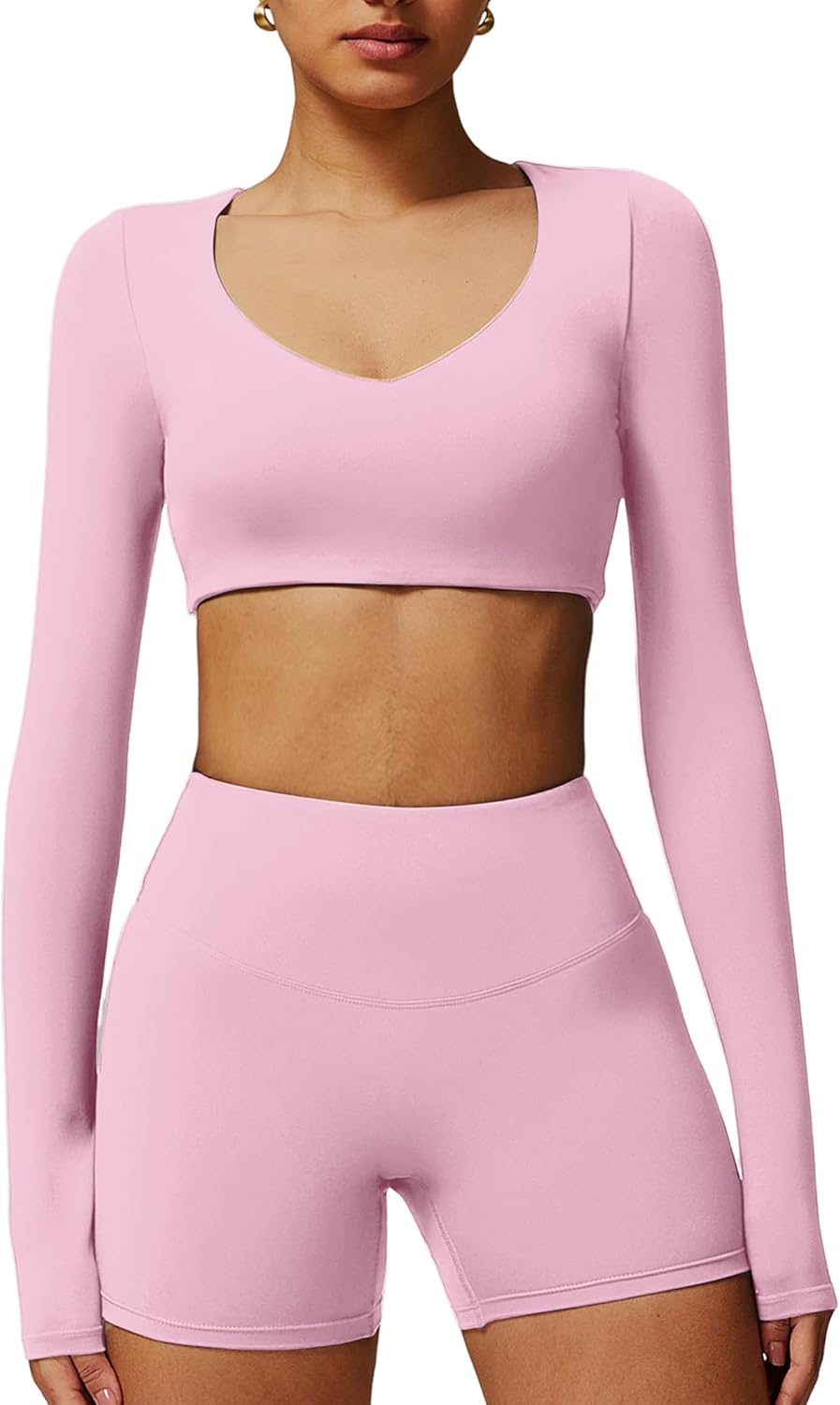 ABOCIW Women Square Neck Long Sleeve Workout Crop Top Low Medium Impact Athletic Yoga Gym Shirts with Built in Bra(ONLY TOP) - Image 15