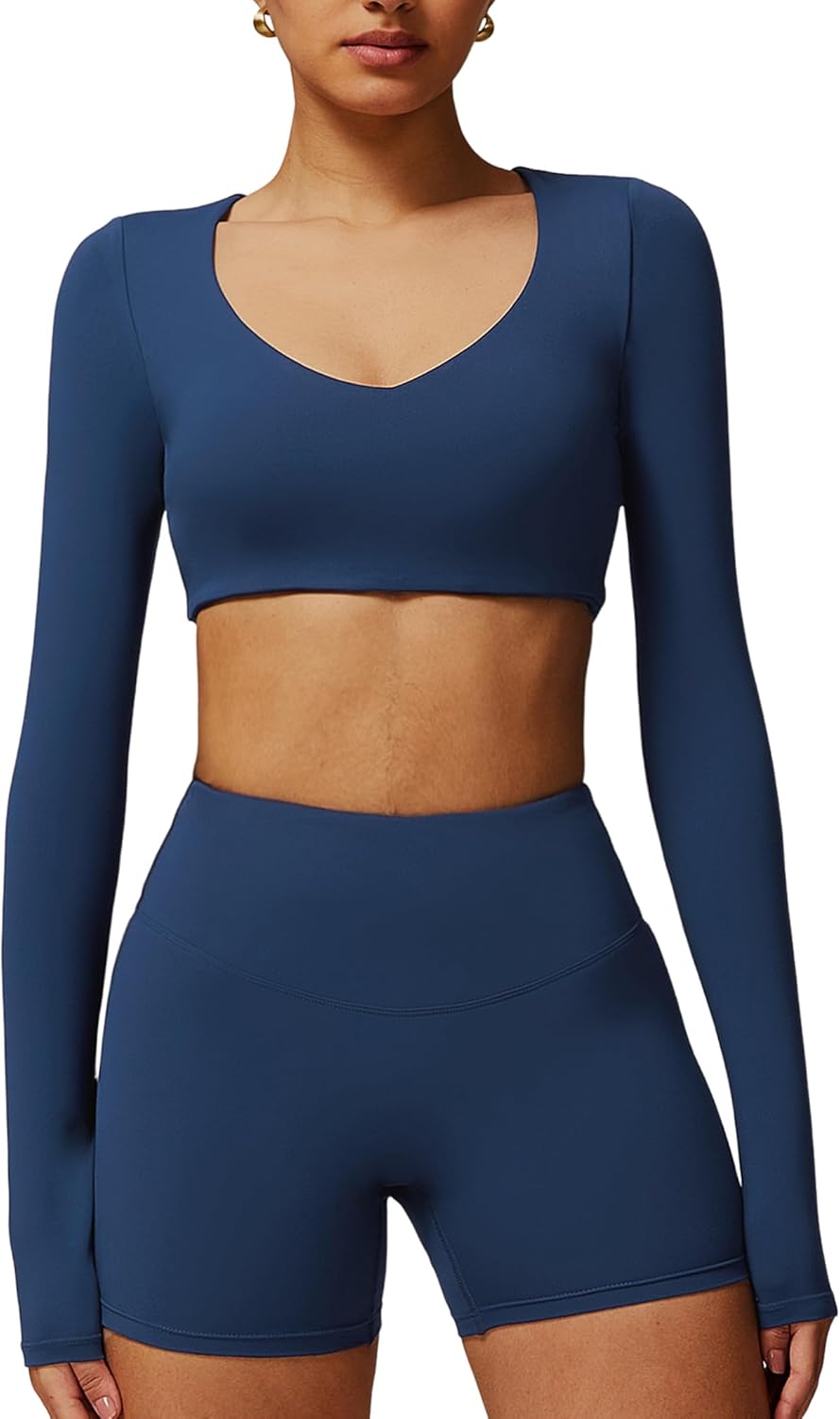 ABOCIW Women Square Neck Long Sleeve Workout Crop Top Low Medium Impact Athletic Yoga Gym Shirts with Built in Bra(ONLY TOP) - Image 13