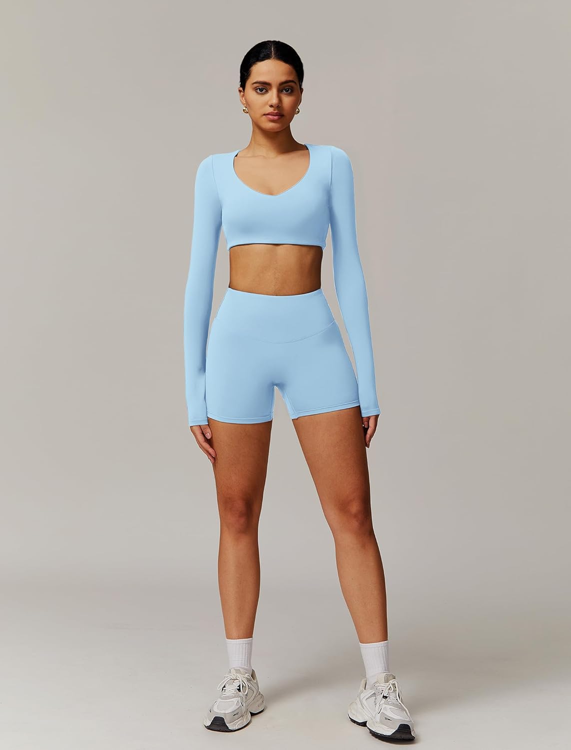 ABOCIW Women Square Neck Long Sleeve Workout Crop Top Low Medium Impact Athletic Yoga Gym Shirts with Built in Bra(ONLY TOP) - Image 5