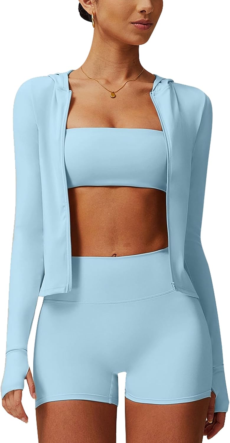 ABOCIW Women Workout Sets Bandeau Bralette Sports Bra Scrunch Butt Lifting High Waist Shorts 2 Piece Gym Yoga Outfits - Image 8