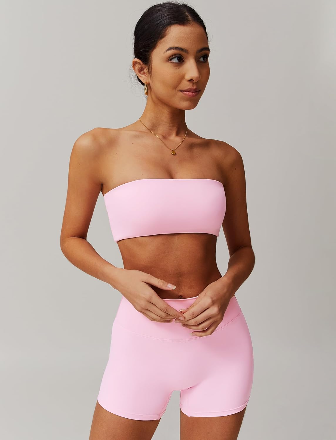 ABOCIW Women Workout Sets Bandeau Bralette Sports Bra Scrunch Butt Lifting High Waist Shorts 2 Piece Gym Yoga Outfits - Image 3