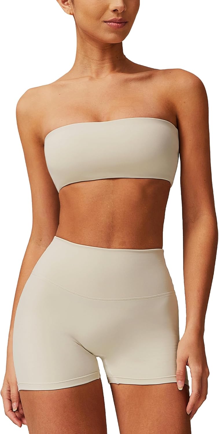 ABOCIW Women Workout Sets Bandeau Bralette Sports Bra Scrunch Butt Lifting High Waist Shorts 2 Piece Gym Yoga Outfits - Image 16