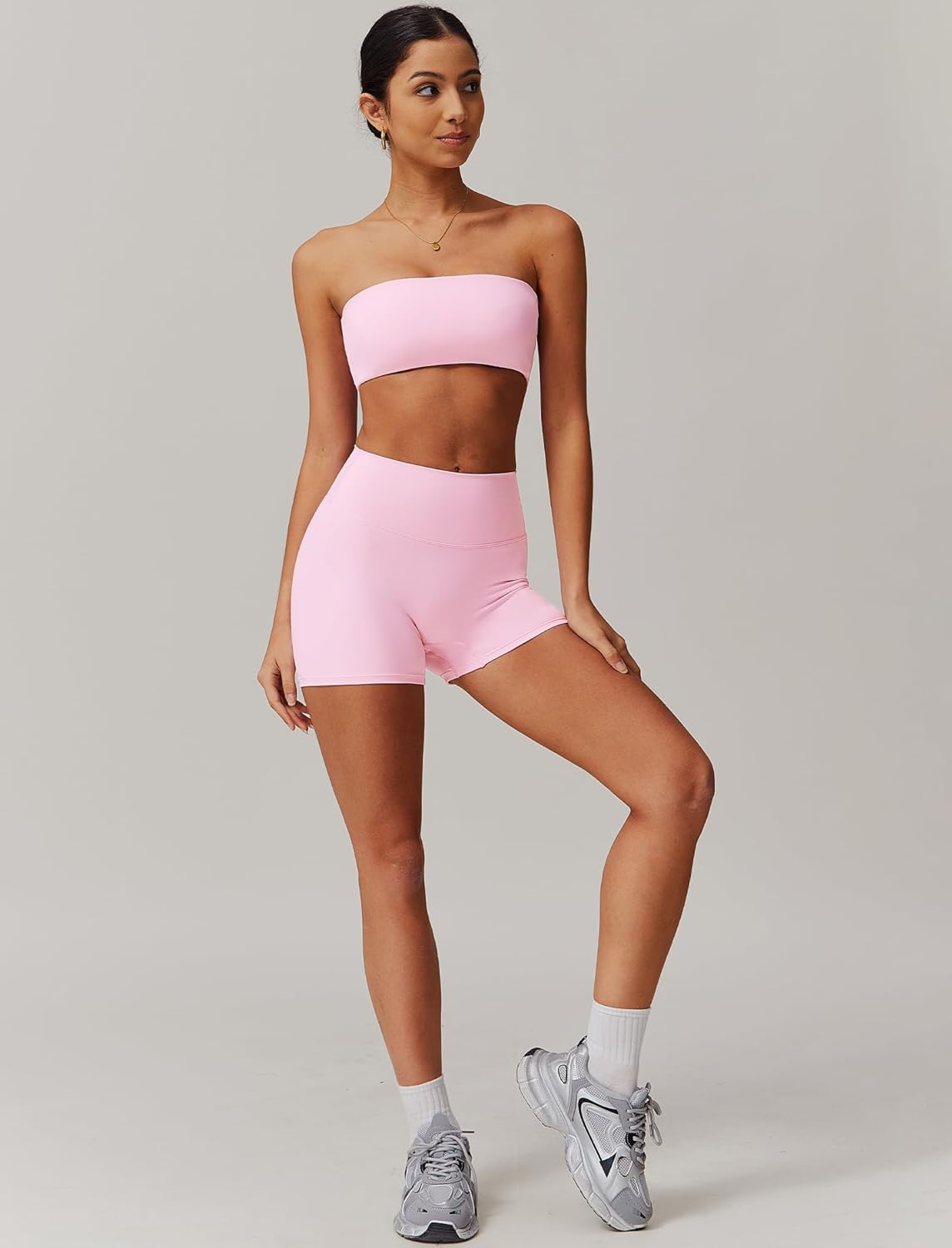 ABOCIW Women Workout Sets Bandeau Bralette Sports Bra Scrunch Butt Lifting High Waist Shorts 2 Piece Gym Yoga Outfits - Image 5