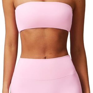 ABOCIW Women Workout Sets Bandeau Bralette Sports Bra Scrunch Butt Lifting High Waist Shorts 2 Piece Gym Yoga Outfits