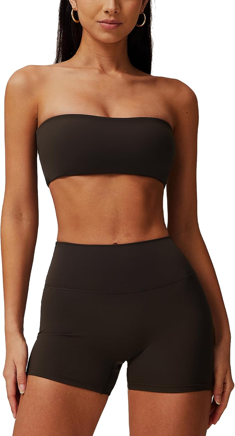 ABOCIW Women Workout Sets Bandeau Bralette Sports Bra Scrunch Butt Lifting High Waist Shorts 2 Piece Gym Yoga Outfits - Image 17