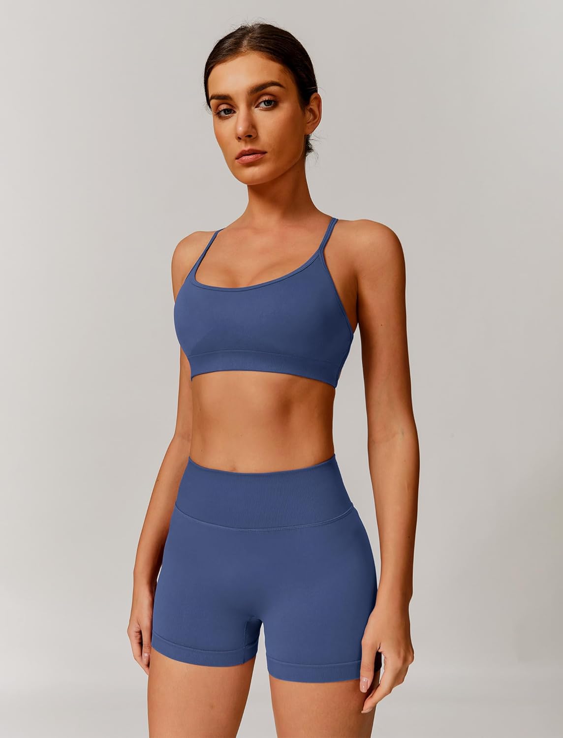 ABOCIW Womens Seamless Workout Sets Backless Sports Bra Scrunch Butt High Waist Gym Shorts 2 Piece Outfits - Image 2