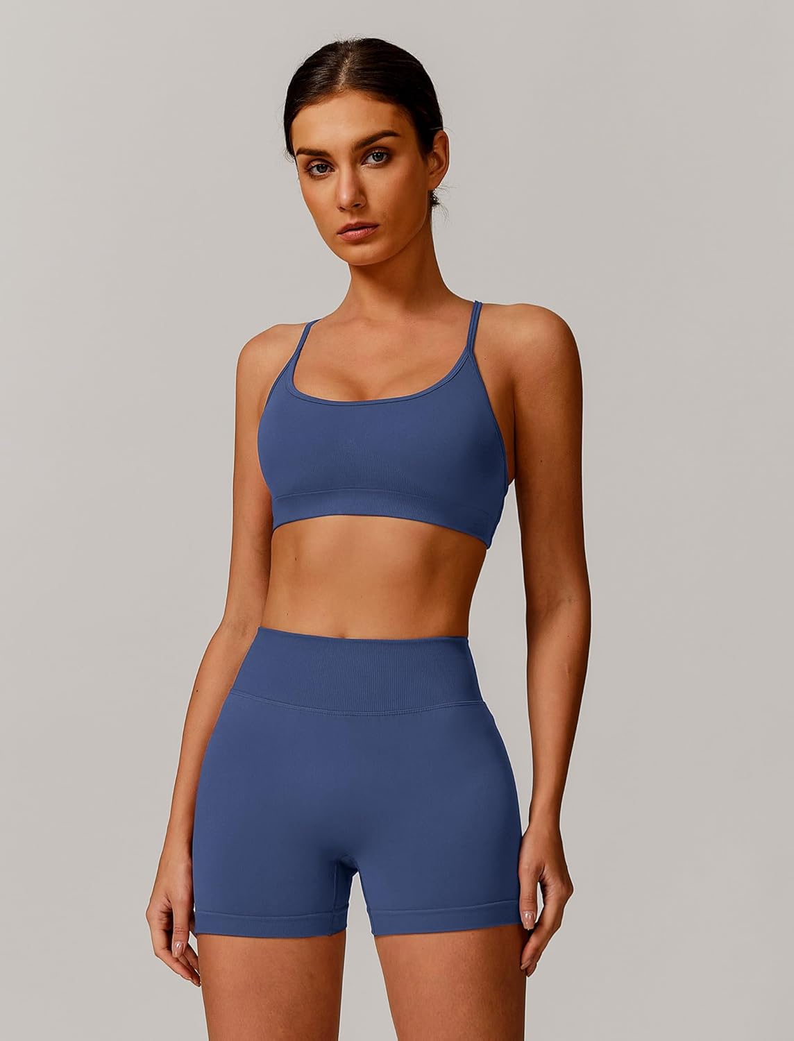 ABOCIW Womens Seamless Workout Sets Backless Sports Bra Scrunch Butt High Waist Gym Shorts 2 Piece Outfits - Image 4