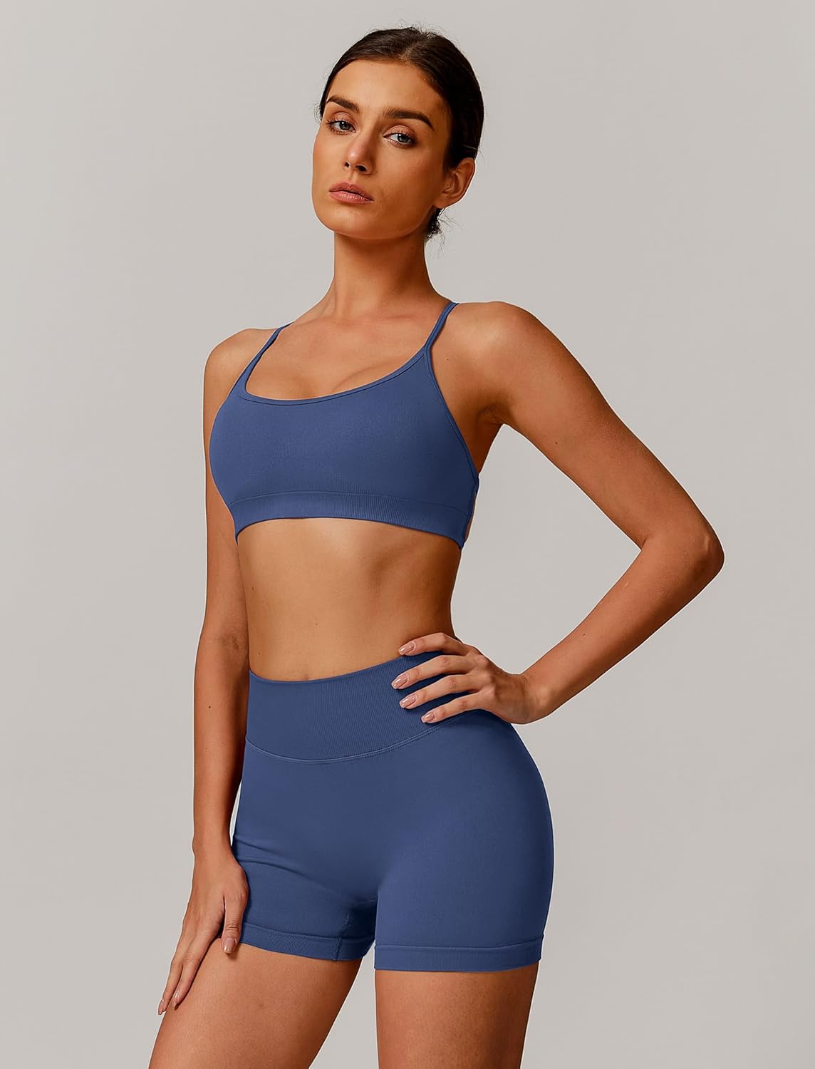 ABOCIW Womens Seamless Workout Sets Backless Sports Bra Scrunch Butt High Waist Gym Shorts 2 Piece Outfits - Image 3