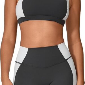 ABOCIW Workout Sets for Women 2 Piece Color Block Square Neck Sports Bra Higg Waist Biker Shorts Gym Yoga Outfits