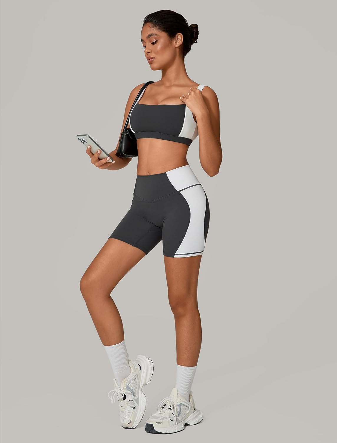 ABOCIW Workout Sets for Women 2 Piece Color Block Square Neck Sports Bra Higg Waist Biker Shorts Gym Yoga Outfits - Image 6