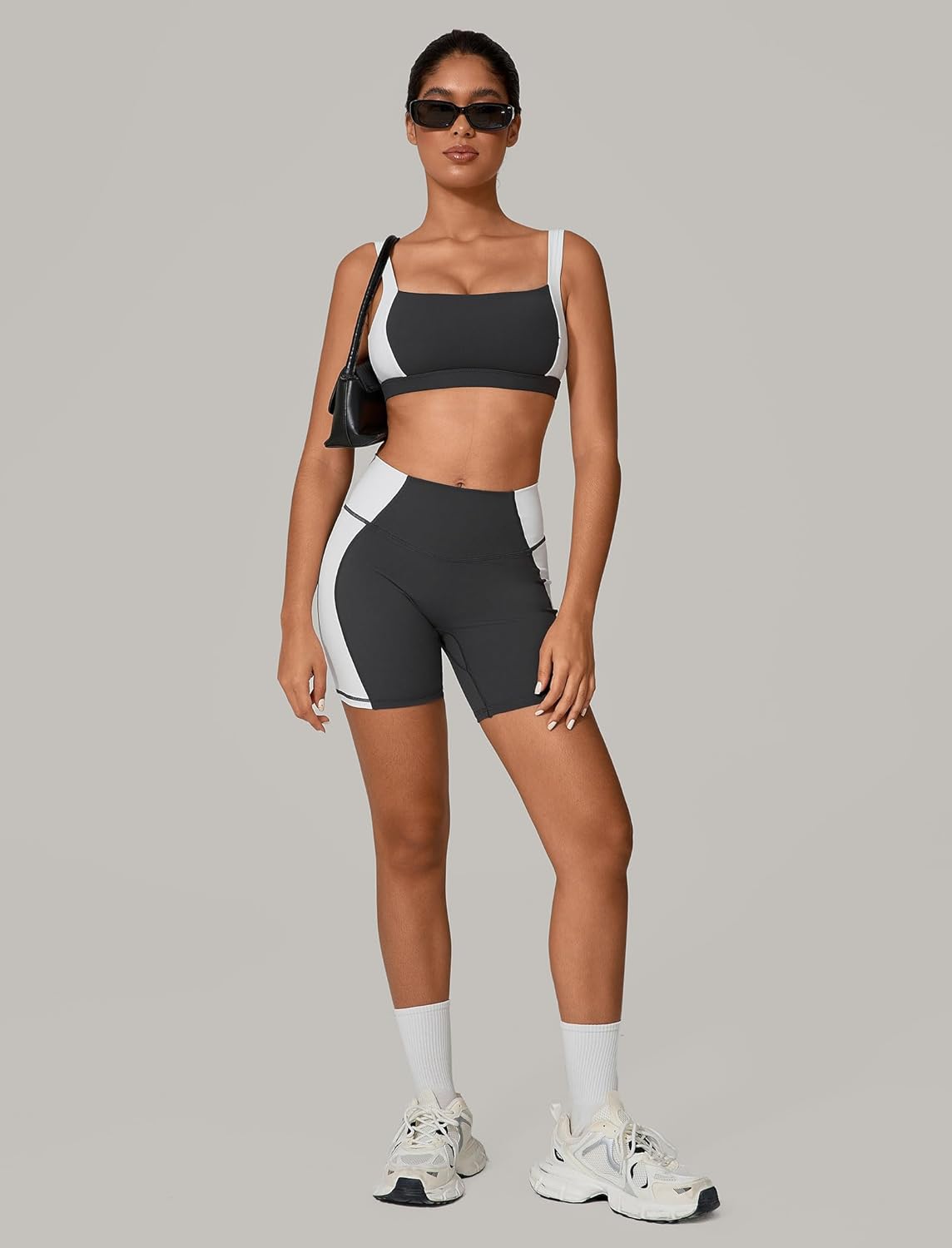 ABOCIW Workout Sets for Women 2 Piece Color Block Square Neck Sports Bra Higg Waist Biker Shorts Gym Yoga Outfits - Image 5