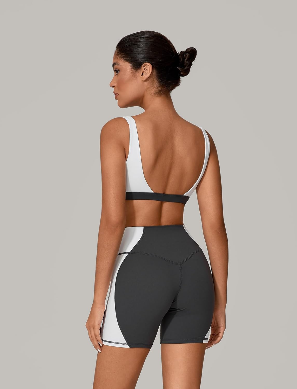 ABOCIW Workout Sets for Women 2 Piece Color Block Square Neck Sports Bra Higg Waist Biker Shorts Gym Yoga Outfits - Image 2