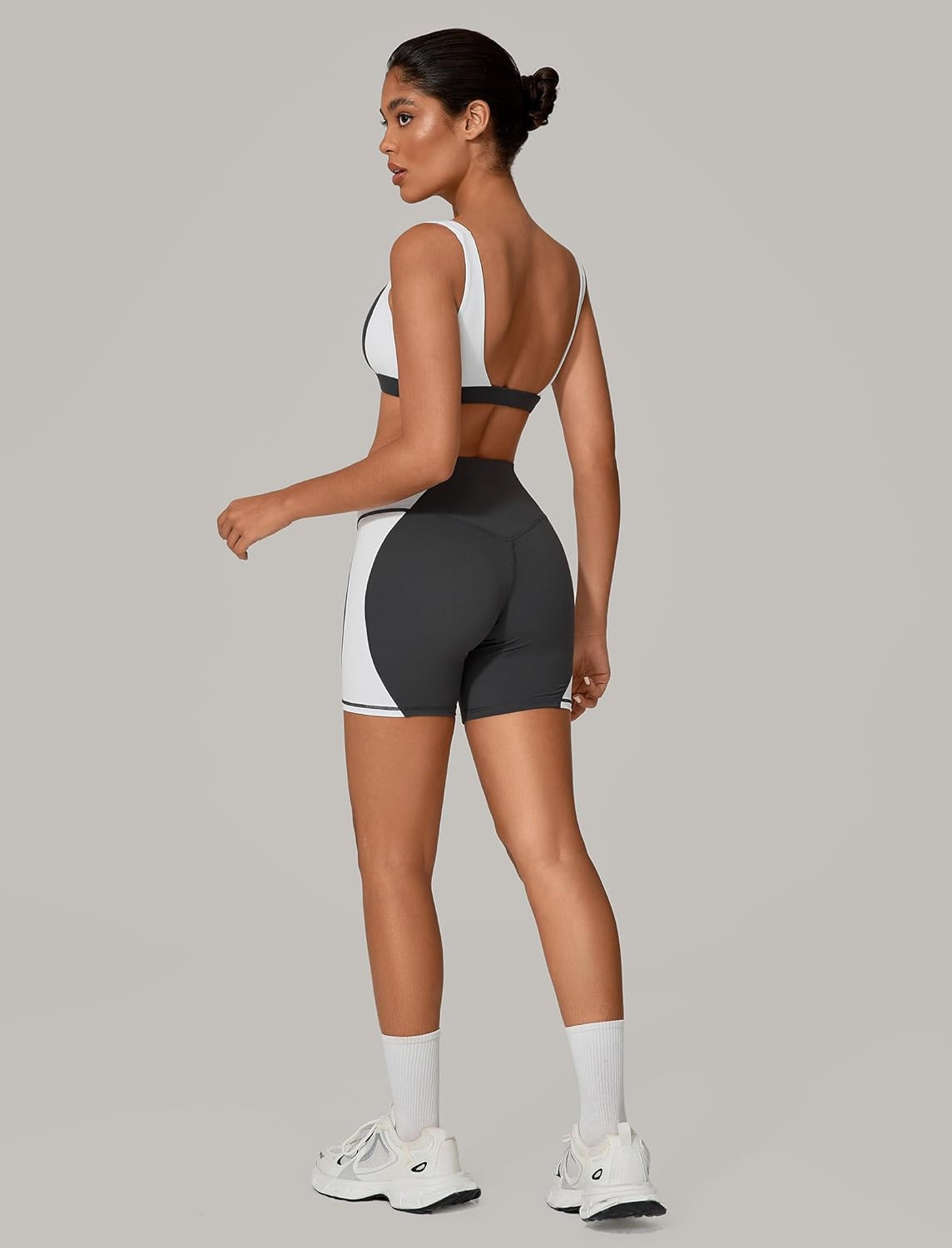 ABOCIW Workout Sets for Women 2 Piece Color Block Square Neck Sports Bra Higg Waist Biker Shorts Gym Yoga Outfits - Image 7