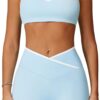 ABOCIW Workout Sets for Women 2 Piece Color Block Strappy Sports Bra Crossover High Waist Shorts Gym Yoga Pilates Outfits
