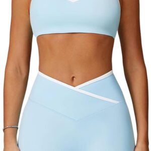 ABOCIW Workout Sets for Women 2 Piece Color Block Strappy Sports Bra Crossover High Waist Shorts Gym Yoga Pilates Outfits