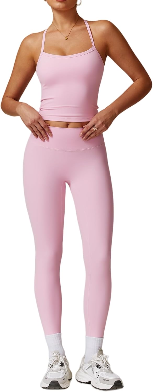 ABOCIW Workout Sets for Women 2 Piece Padded Sports Bra Tank Top High Waist Leggings Sets Gym Yoga Outfits