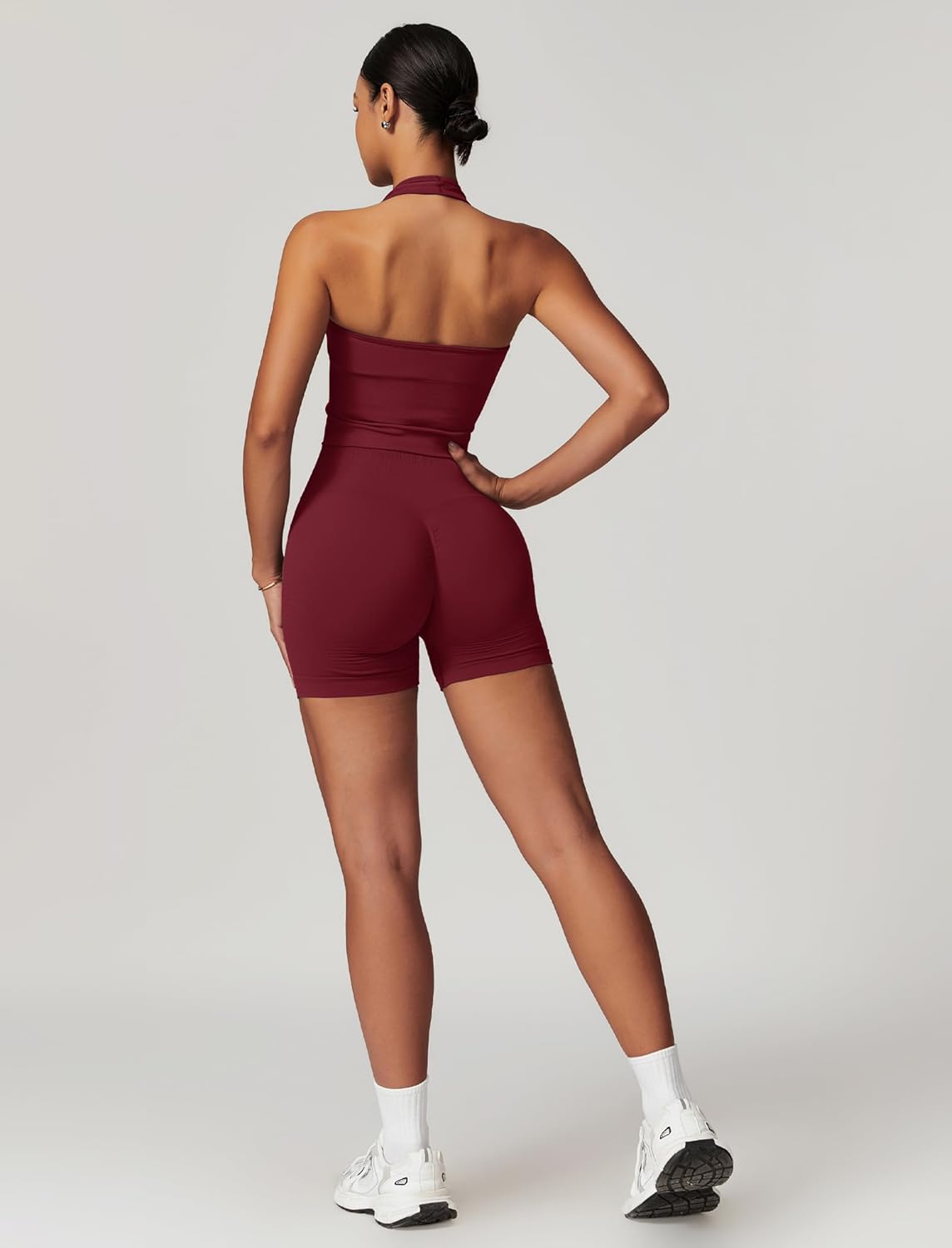 ABOCIW Workout Sets for Women 2 Piece Seamless Halter Cropped Tank Scrunch Butt Lifting High Waist Shorts Gym Sets - Image 6