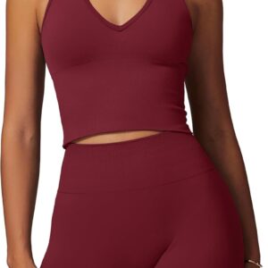 ABOCIW Workout Sets for Women 2 Piece Seamless Halter Cropped Tank Scrunch Butt Lifting High Waist Shorts Gym Sets