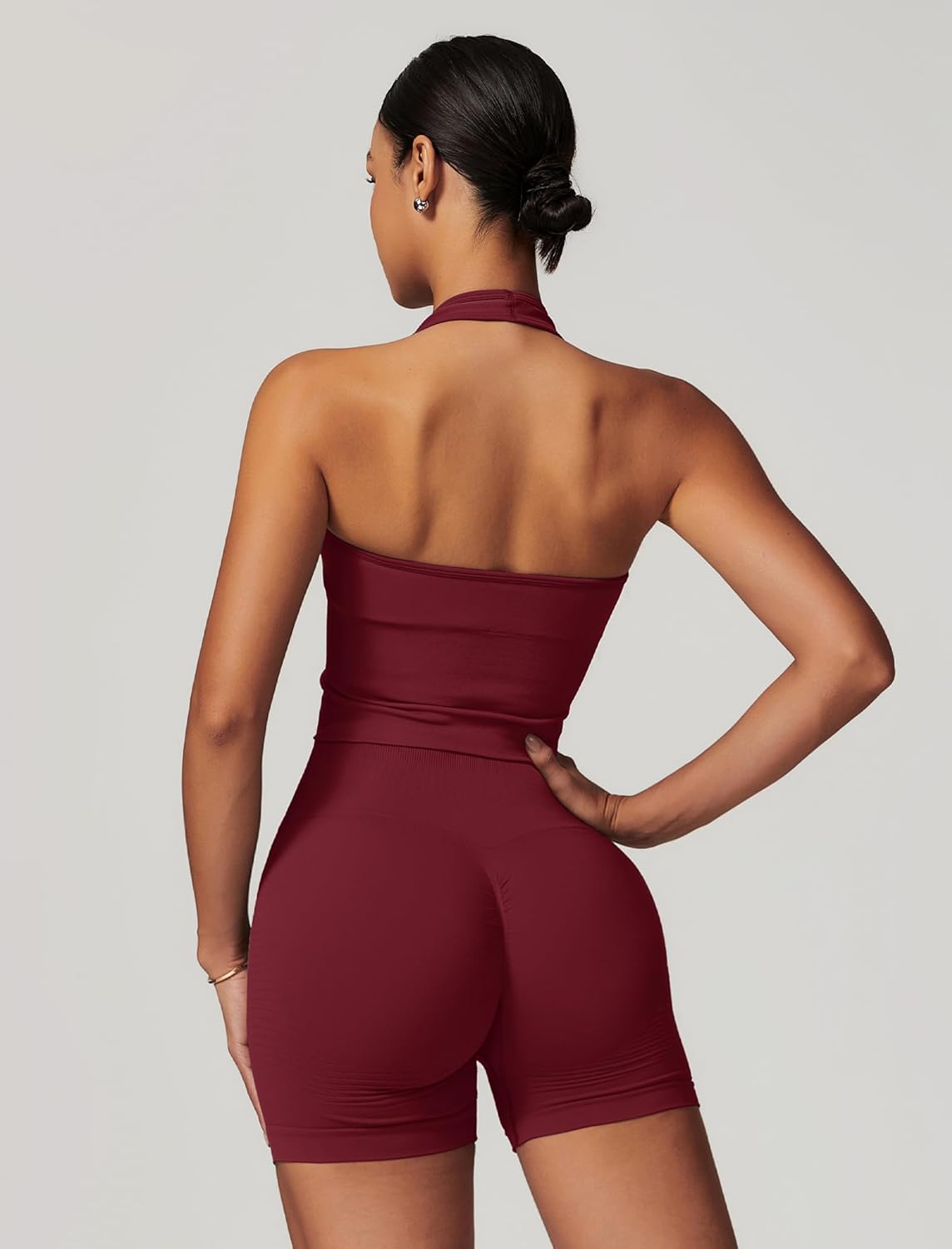 ABOCIW Workout Sets for Women 2 Piece Seamless Halter Cropped Tank Scrunch Butt Lifting High Waist Shorts Gym Sets - Image 2