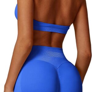 ABOCIW Workout Sets for Women 2 Piece seamless Halter Sports Bra Scrunch Butt Impact Shorts Gym Yoga Outfits