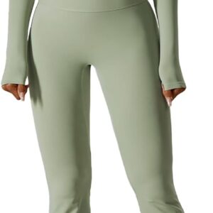 ABOCIW Workout Sets for Women 2 Piece Square Neck Long Sleeve Crop Tops High Waist Flared Leggings Gym Sets