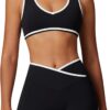 ABOCIW Workout Sets for Women Color Block Sports Bra Crossover Waist Shorts 2 Piece Gym Yoga Pilates Outfits