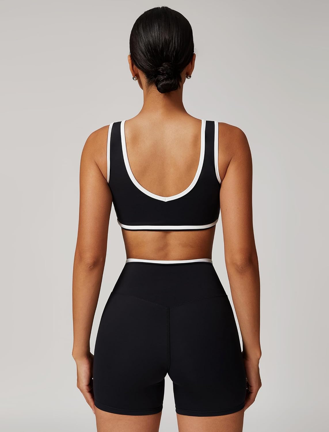 ABOCIW Workout Sets for Women Color Block Sports Bra Crossover Waist Shorts 2 Piece Gym Yoga Pilates Outfits - Image 2