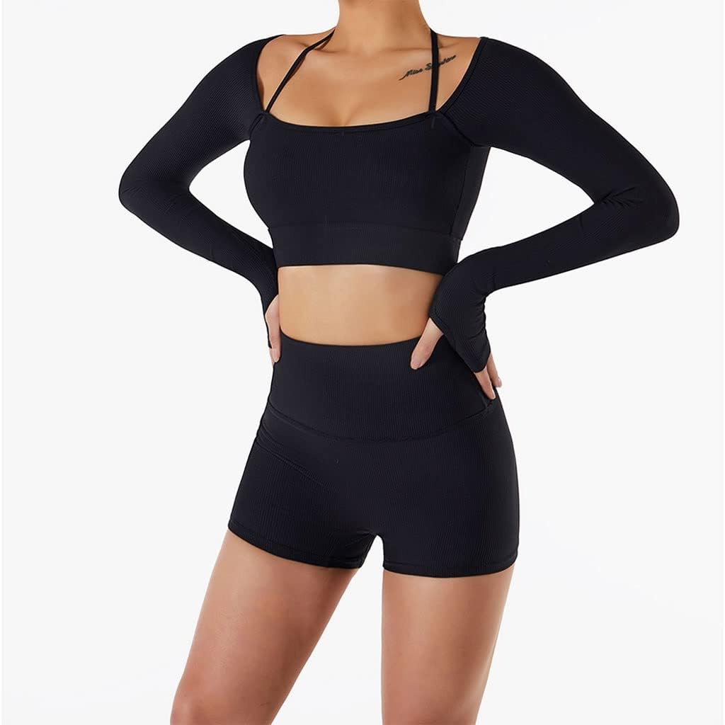 AFPSDLFJDLS Yoga Set Women Seamless Sport Sports Bra Long Sleeve Crop Top Gym Leggings Shorts Workout Clothes - Image 6