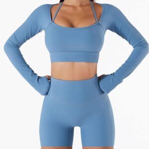 AFPSDLFJDLS Yoga Set Women Seamless Sport Sports Bra Long Sleeve Crop Top Gym Leggings Shorts Workout Clothes
