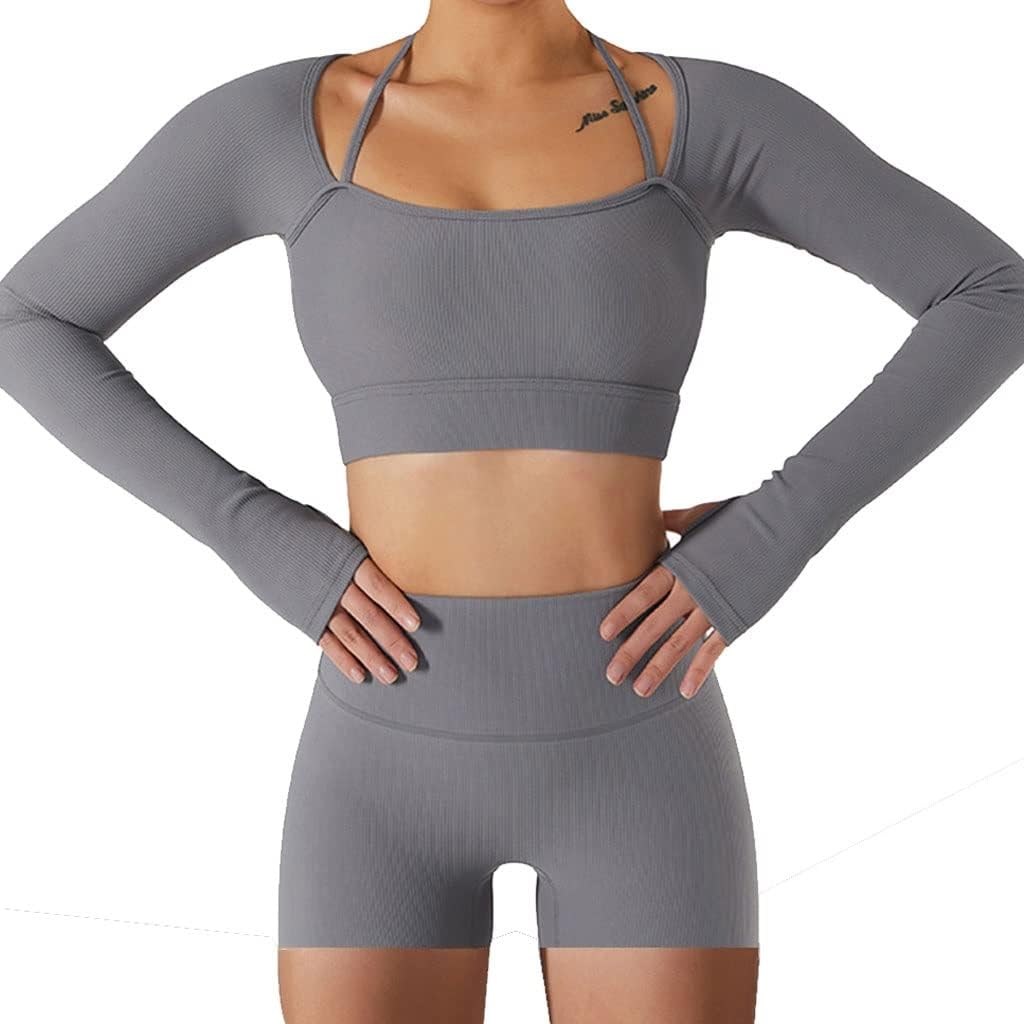 AFPSDLFJDLS Yoga Set Women Seamless Sport Sports Bra Long Sleeve Crop Top Gym Leggings Shorts Workout Clothes - Image 5
