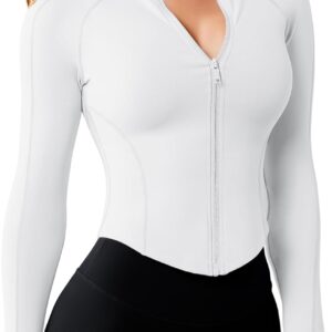 AVGO Women's Workout Jacket Lightweight Zip Up Cropped Yoga Jackets Slim Fit Athletic Tops with Thumb Holes