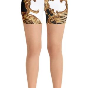 Edwin Vonholy Gym Workout Yoga Shorts for Women Girls White Gilded Gold Baroque Pants