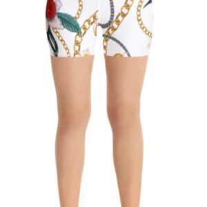 Edwin Vonholy Yoga Shorts for Women Girls High Waisted Pants Flowery Chain White