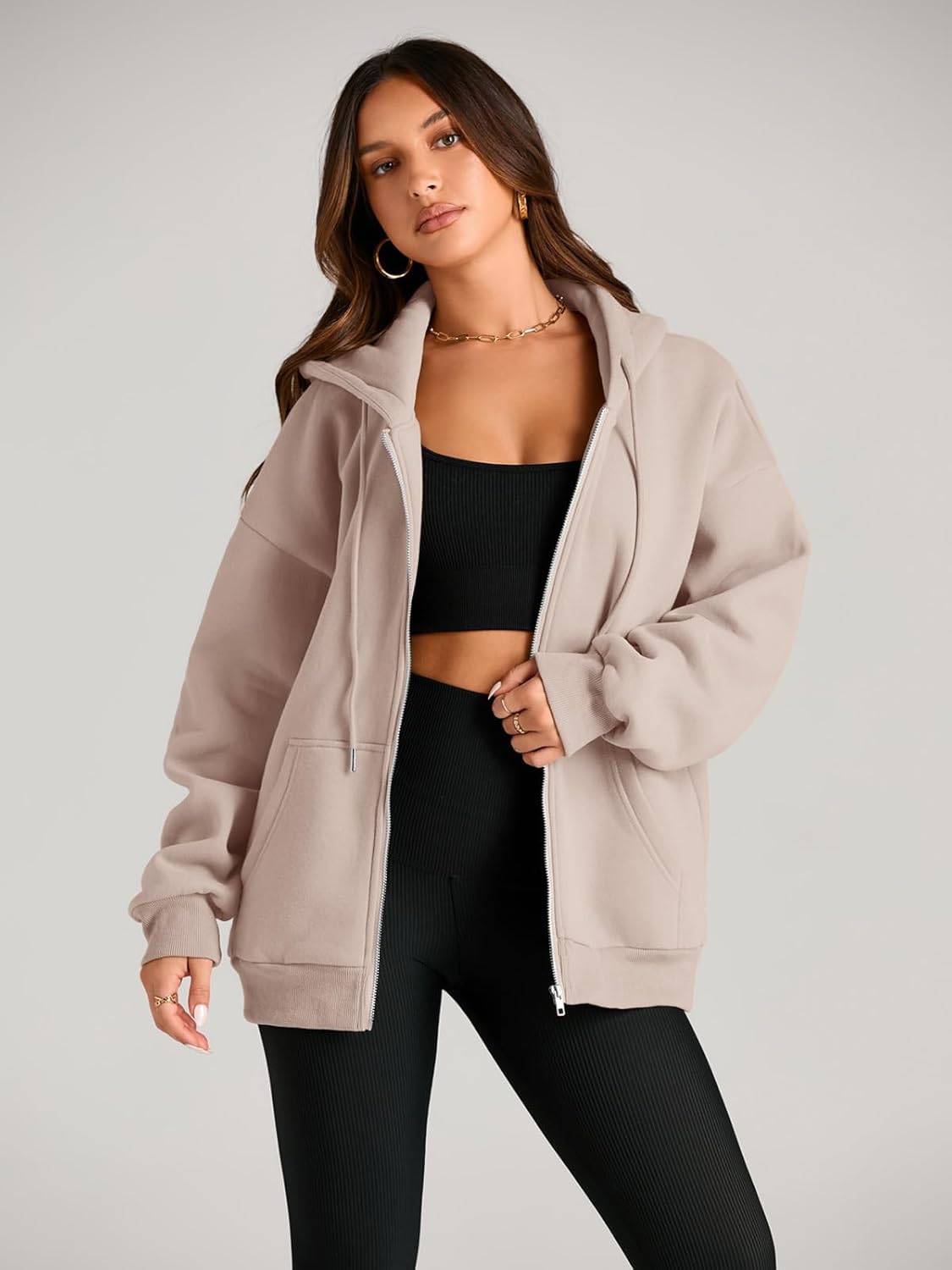 EFAN Women's Drawstring Zip Up Cute Hoodies Fall Jacket Oversized Casual Sweatshirts with Pocket - Image 3