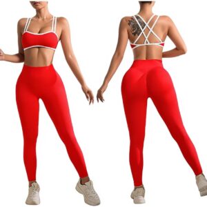 EROSEL - 2PC Workout Sets For Women High Waisted Gym Leggings and Cross Back Strappy Sports Bra for Women With High Support