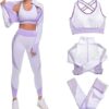 EROSEL 3 Piece Workout Sets for Women\u2013Seamless Workout Sets with Jacket, Sports Bra & High-Waisted Leggings Women\u2019s Gym Sets