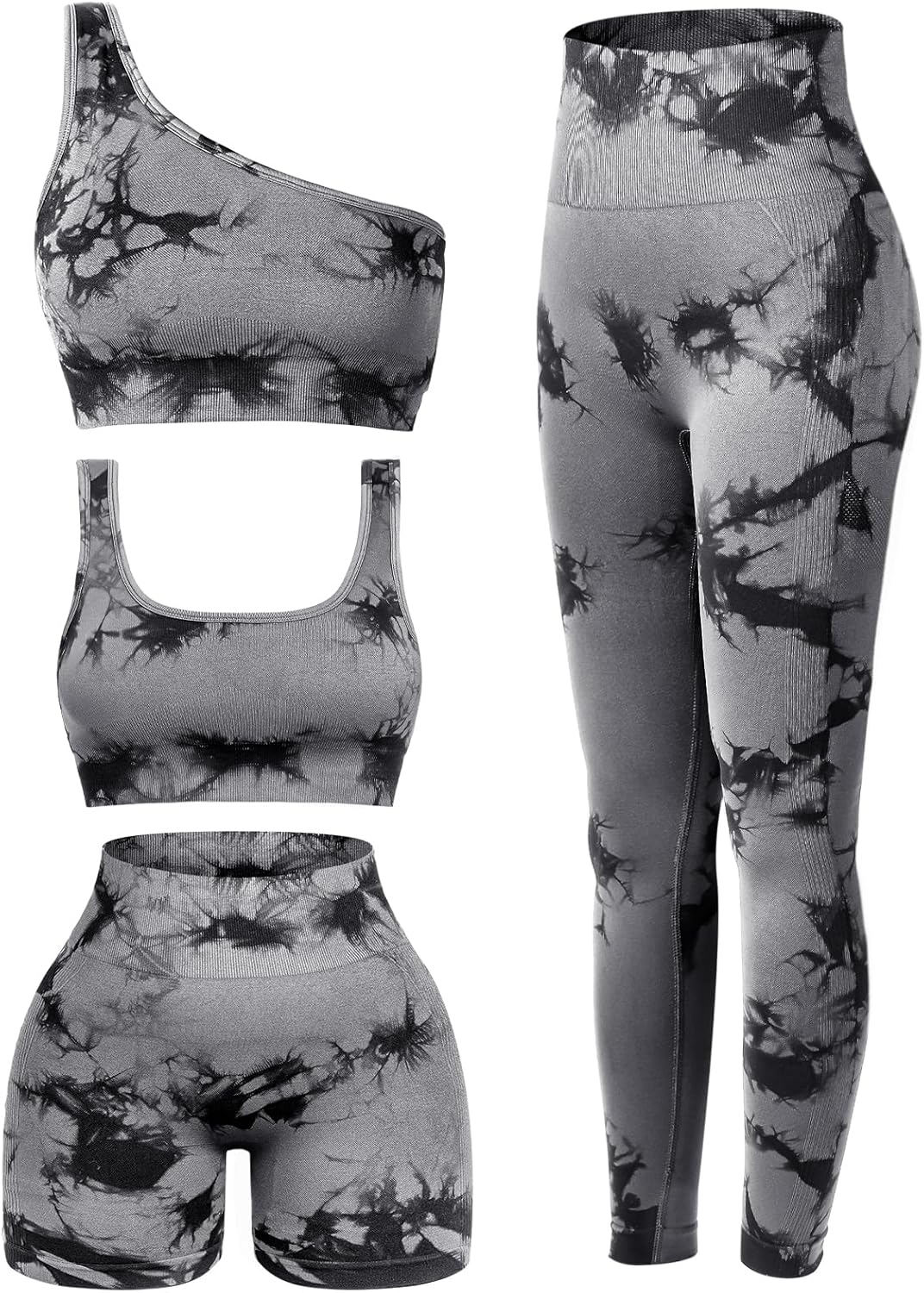 Floraltop 4 Pcs Women's Workout Sets Pilates Exercise Outfit Ribbed Scoop Neck Sports Bra Shorts Leggings Gym Clothes Set - Image 7