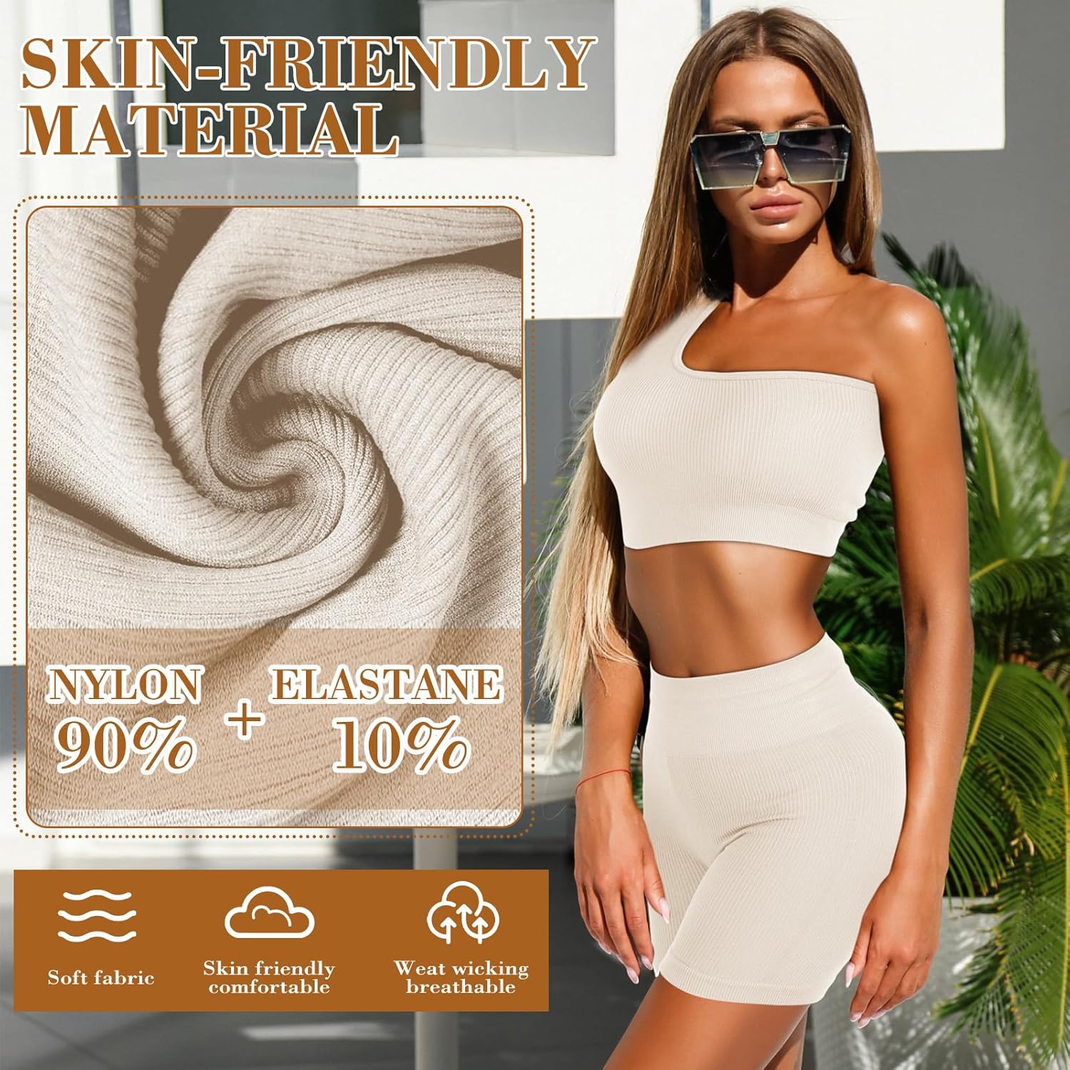 Floraltop 4 Pcs Women's Workout Sets Pilates Exercise Outfit Ribbed Scoop Neck Sports Bra Shorts Leggings Gym Clothes Set - Image 5