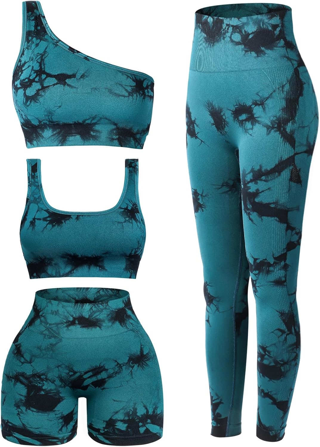 Floraltop 4 Pcs Women's Workout Sets Pilates Exercise Outfit Ribbed Scoop Neck Sports Bra Shorts Leggings Gym Clothes Set - Image 10