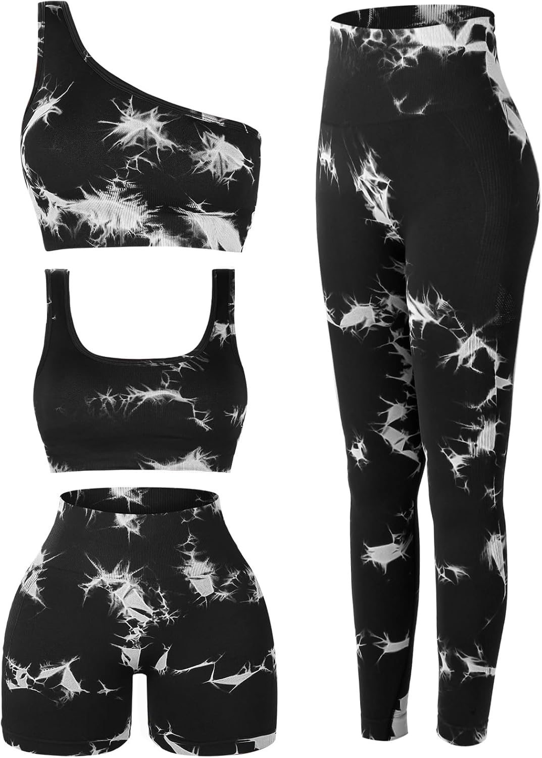 Floraltop 4 Pcs Women's Workout Sets Pilates Exercise Outfit Ribbed Scoop Neck Sports Bra Shorts Leggings Gym Clothes Set - Image 15