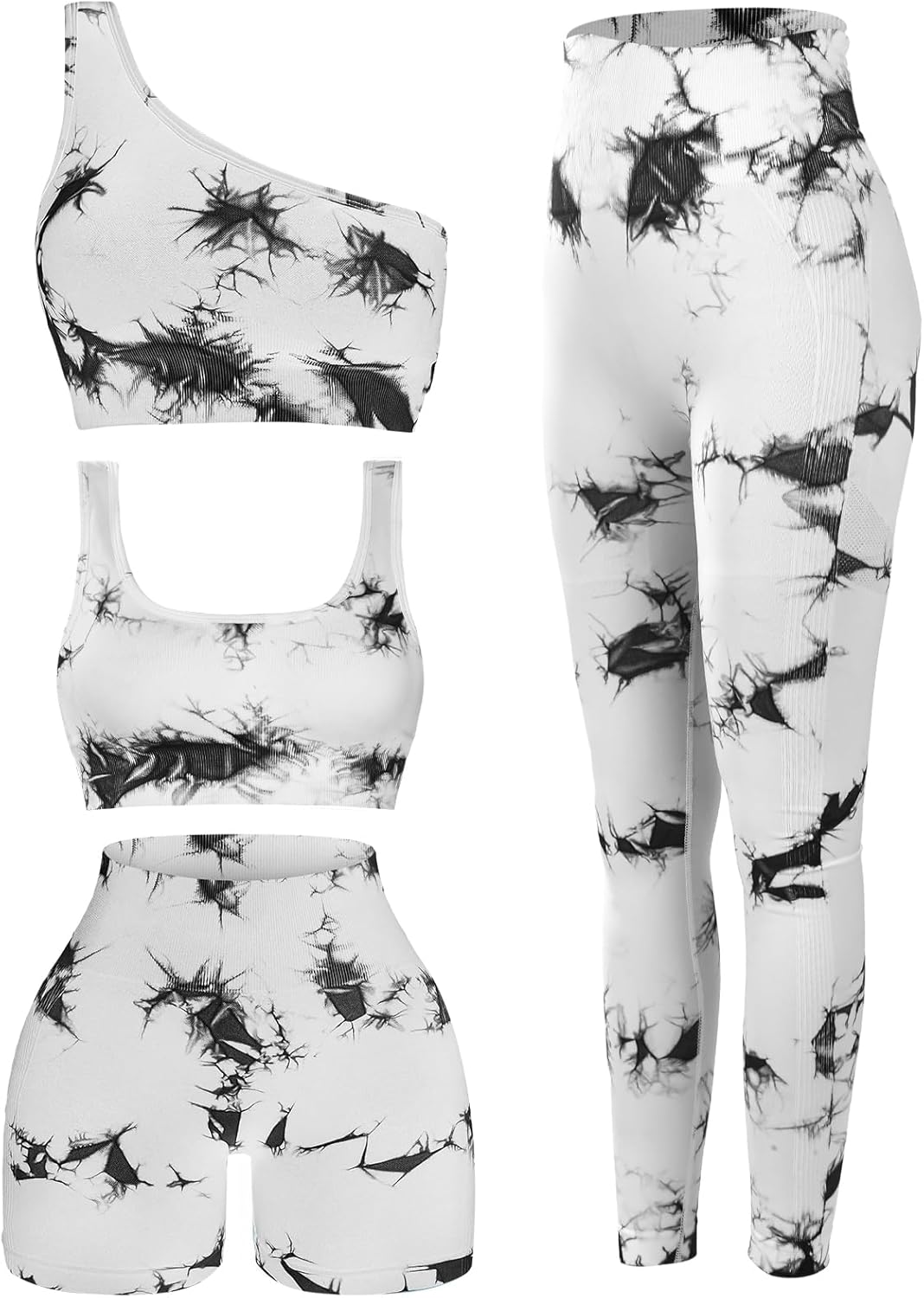 Floraltop 4 Pcs Women's Workout Sets Pilates Exercise Outfit Ribbed Scoop Neck Sports Bra Shorts Leggings Gym Clothes Set - Image 11