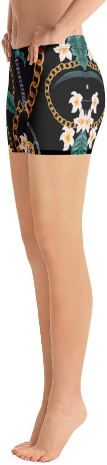 Gym Workout Yoga Shorts for Women Girls Ivory Onyx Black Gold Chain Pants - Image 3